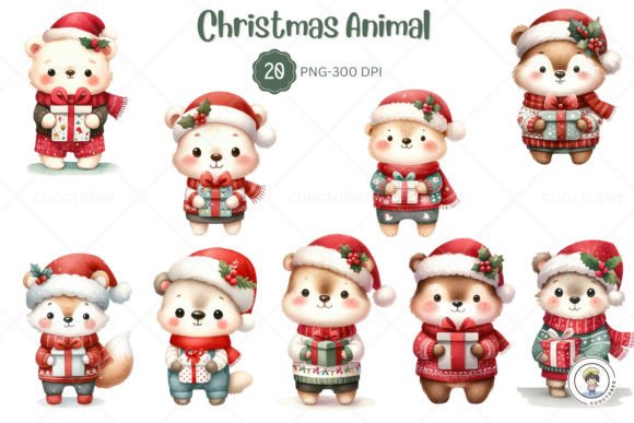 Adorable Holiday Magic: The Cute Animal Christmas Clipart Set