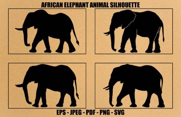 African Elephant Animal Silhouette Set: Wild Design Assets