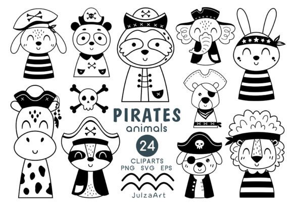 Black and White Pirate Animal Clipart: Versatile Vector Charm