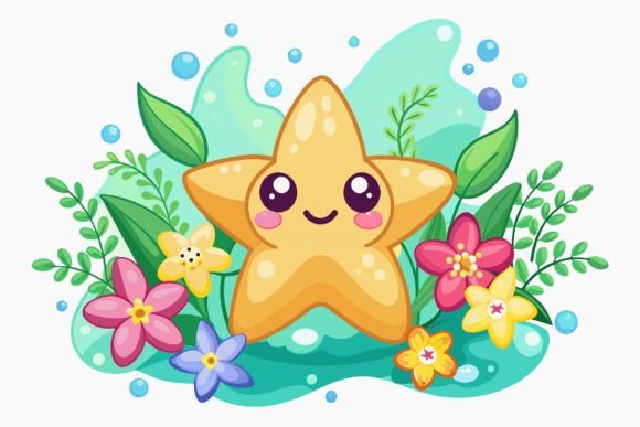 Bringing Whimsy to Your Projects with Star Fish Animal Cartoon with Flowers on