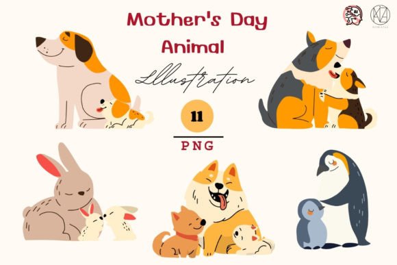 Charming Animal Mothers: Vintage Illustrations for Your Projects