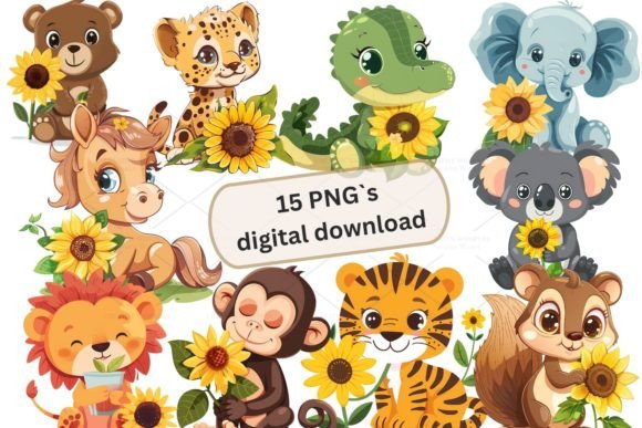 Cute Animal Clipart Sticker, PNG 4S-17: Your Design Solution