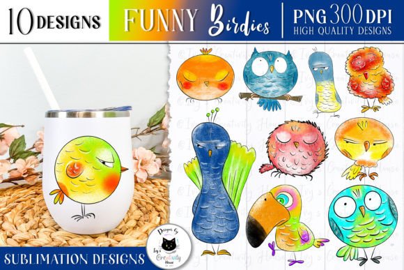 Funny Bird PNG Clipart: Hand-Painted Animal Designs for Creators