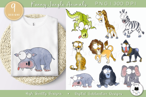 Funny Jungle Animal Clipart: A Hand-Painted Design Asset