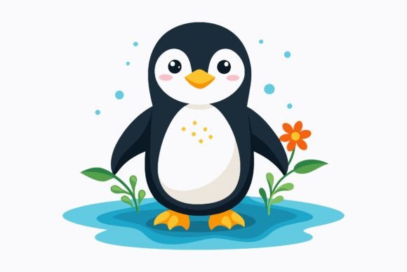 Penguin Animal with Flowers: A Charming Design Asset