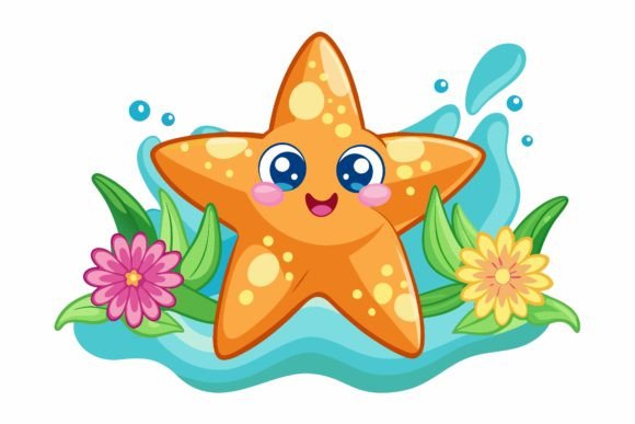 Starfish Animal Cartoon with Flowers on: A Whimsical Design Asset