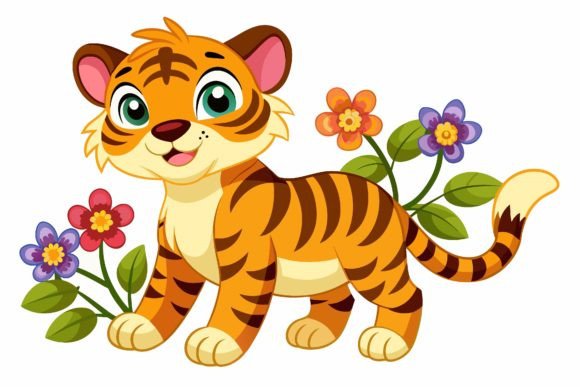 Tigers Animal Cartoon with Flowers: Unleashing Playful Design