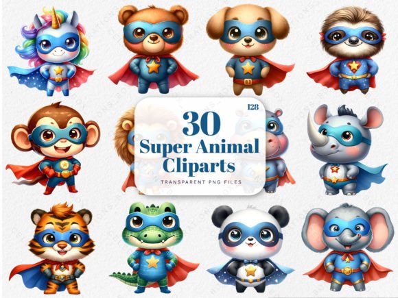 Watercolor Superhero Animal Clipart PNG for Creative Projects