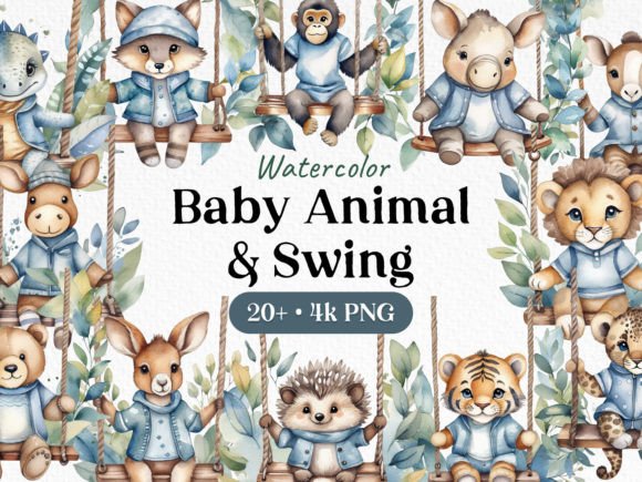 Whimsical Design with the Watercolor Bundle Animal Swing PNG